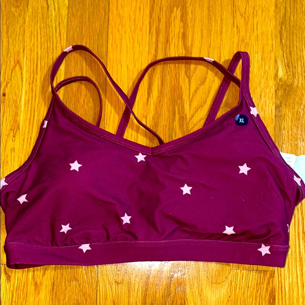 Star Patterned Burgundy strappy Sports Bra NWT XL